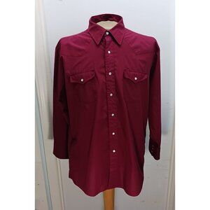 Sheplers Men's Western Shirt 17.5/34 Pearl Snaps Maroon Red 2 Front Pockets GUC